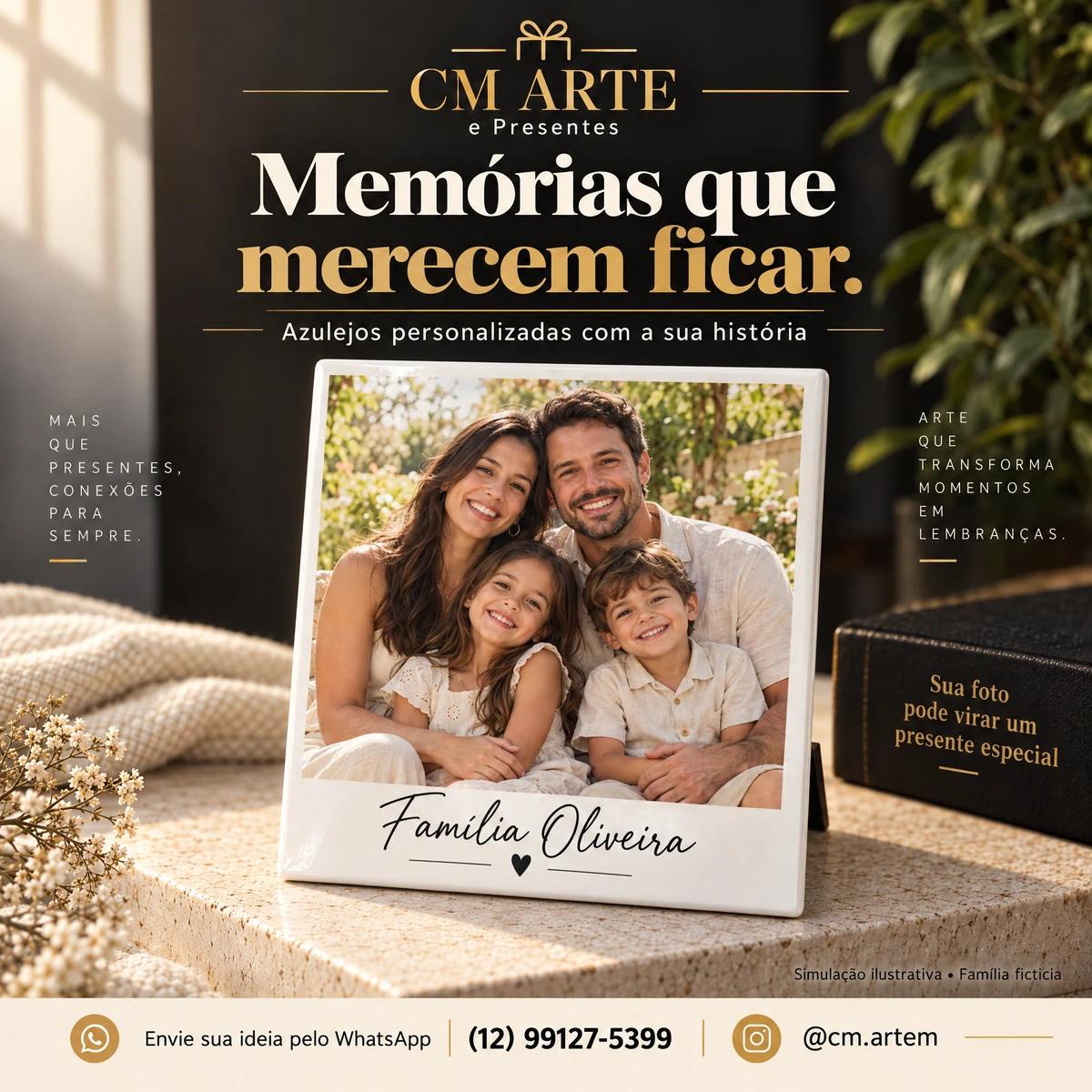 Simulação de azulejo personalizado com a Família Oliveira fictícia